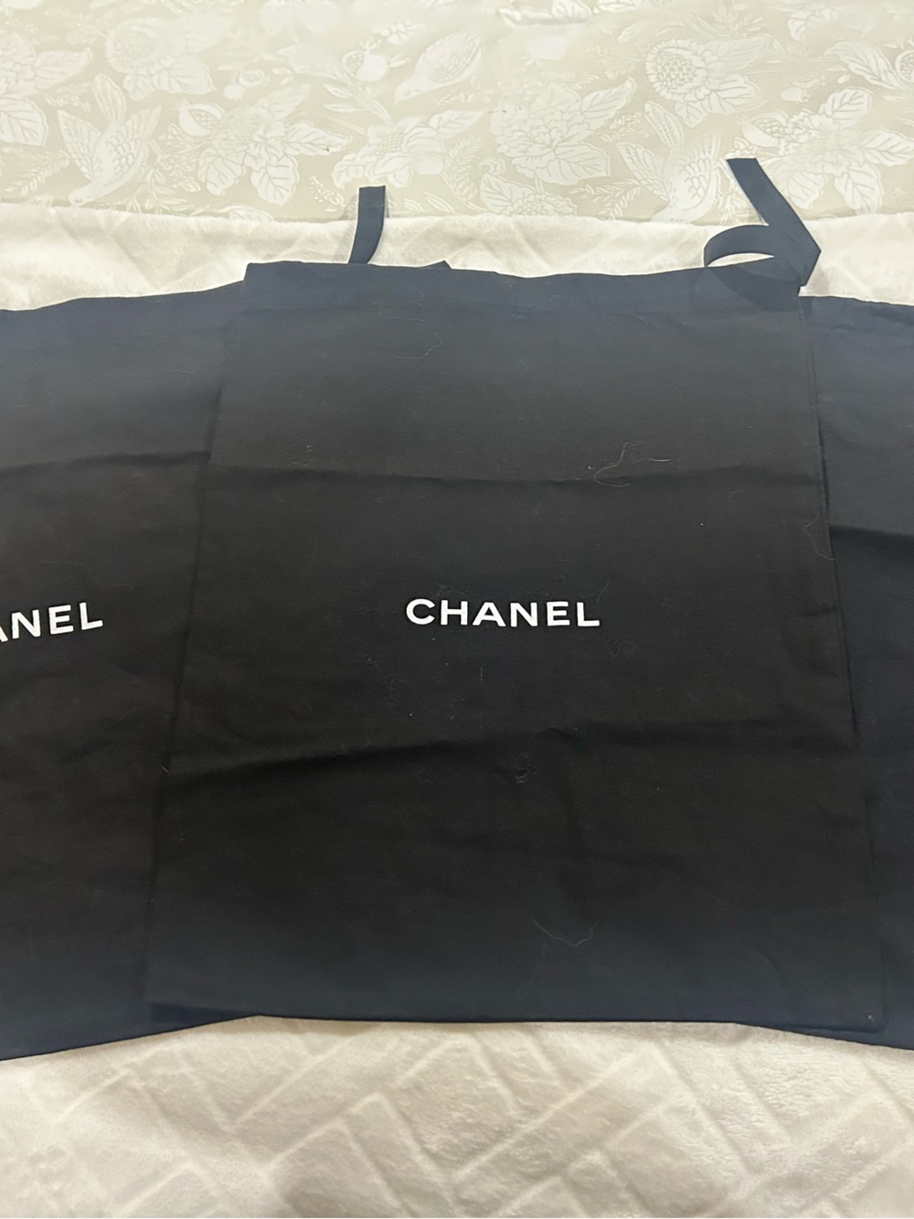 CHANEL Black Fabric Logo Drawstring Dust Bags - 3